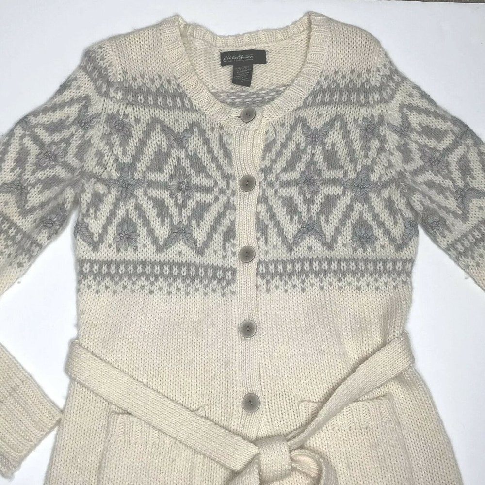Fair Isle Sweater Cardigan Womens Lambswool Alpaca Eddie Bauer Womens XS
